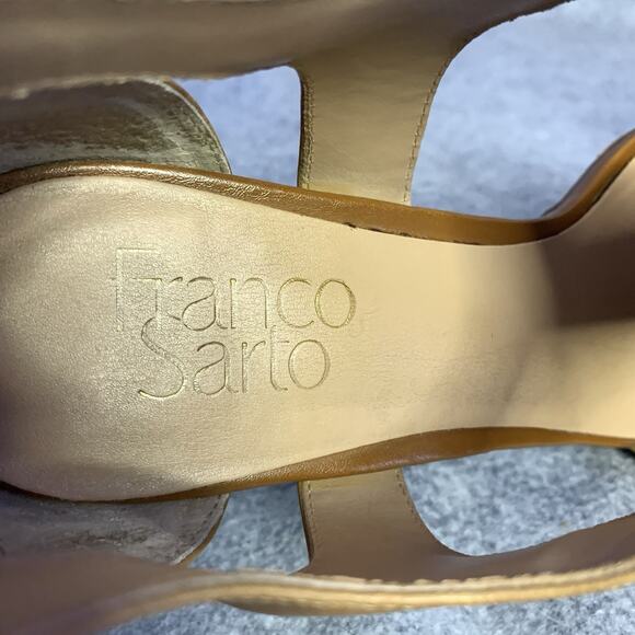 Franco Sarto Tan Leather Open Toe Zip Up Sandals, Women’s Size 8M 4” Heel - Picture 7 of 12